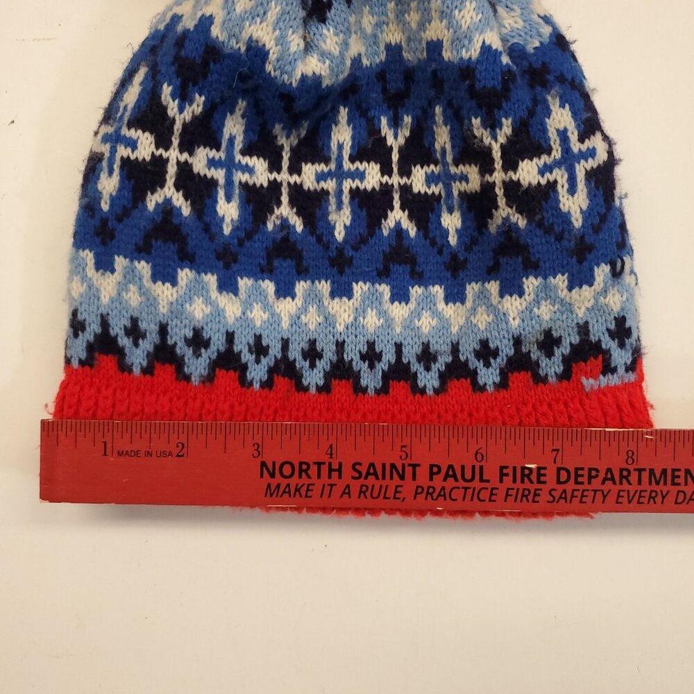 VTG Wigwam Mills Beanie Pom Ski Hat Creslan Acrylic Made in USA Red White Blue - Picture 7 of 8